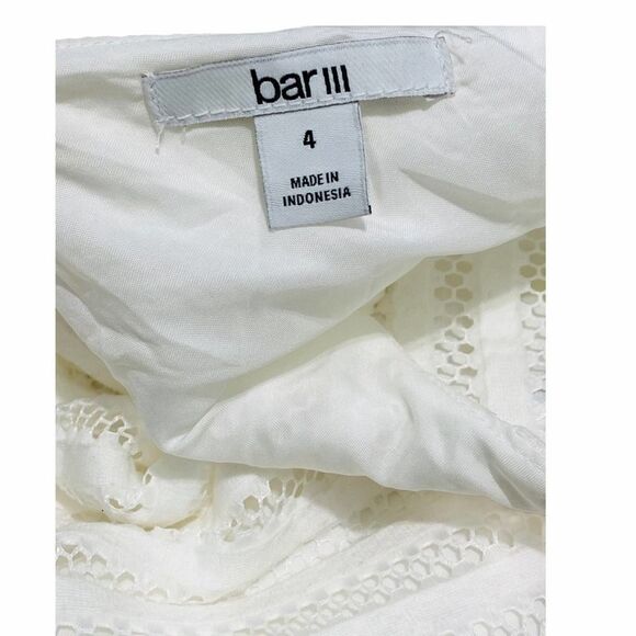 Bar III Dress Fit and Flare Eyelet Lace Illusion‎ Stripe Sleeveless Mini White 4 - Picture 3 of 15